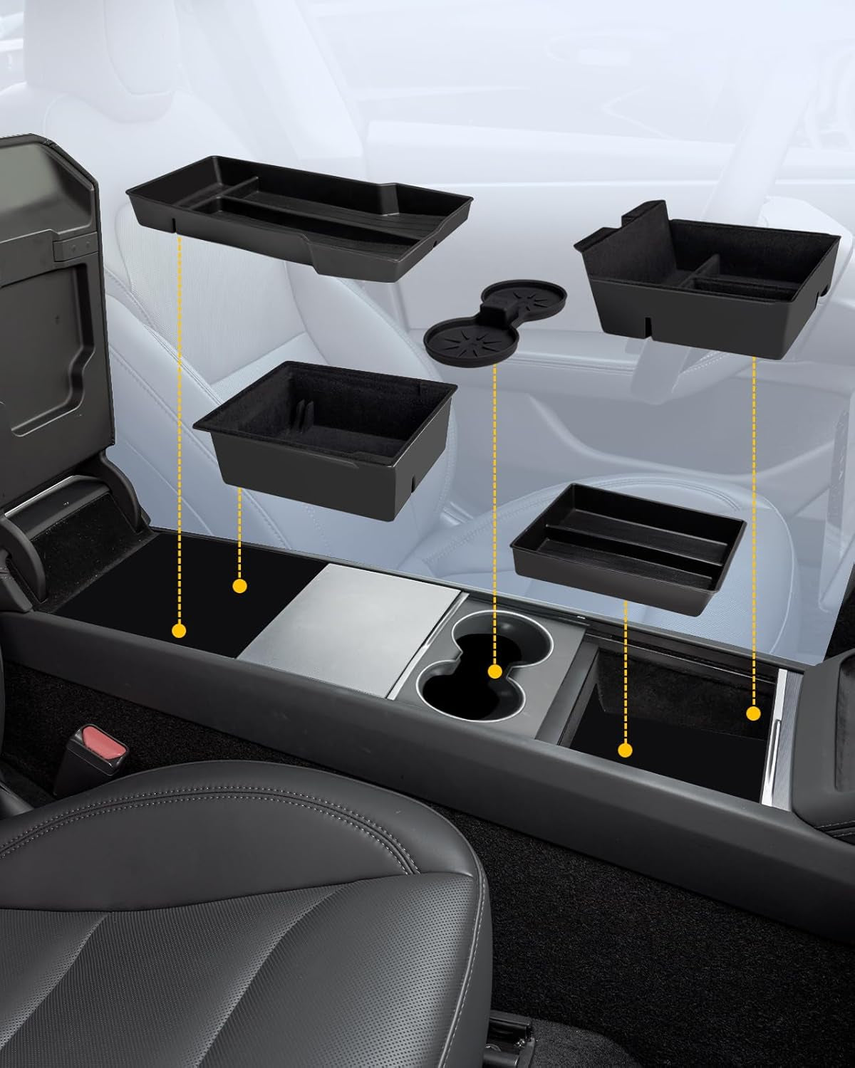 Newest 5PCS Center Console Organizer Compatible with 2024 2025 Tesla Model 3 Highland,4 Car Organizer Trays & 1 Center Console Cup Holder,Hidden Storage for Tesla Model 3 Accessories 2024 2025