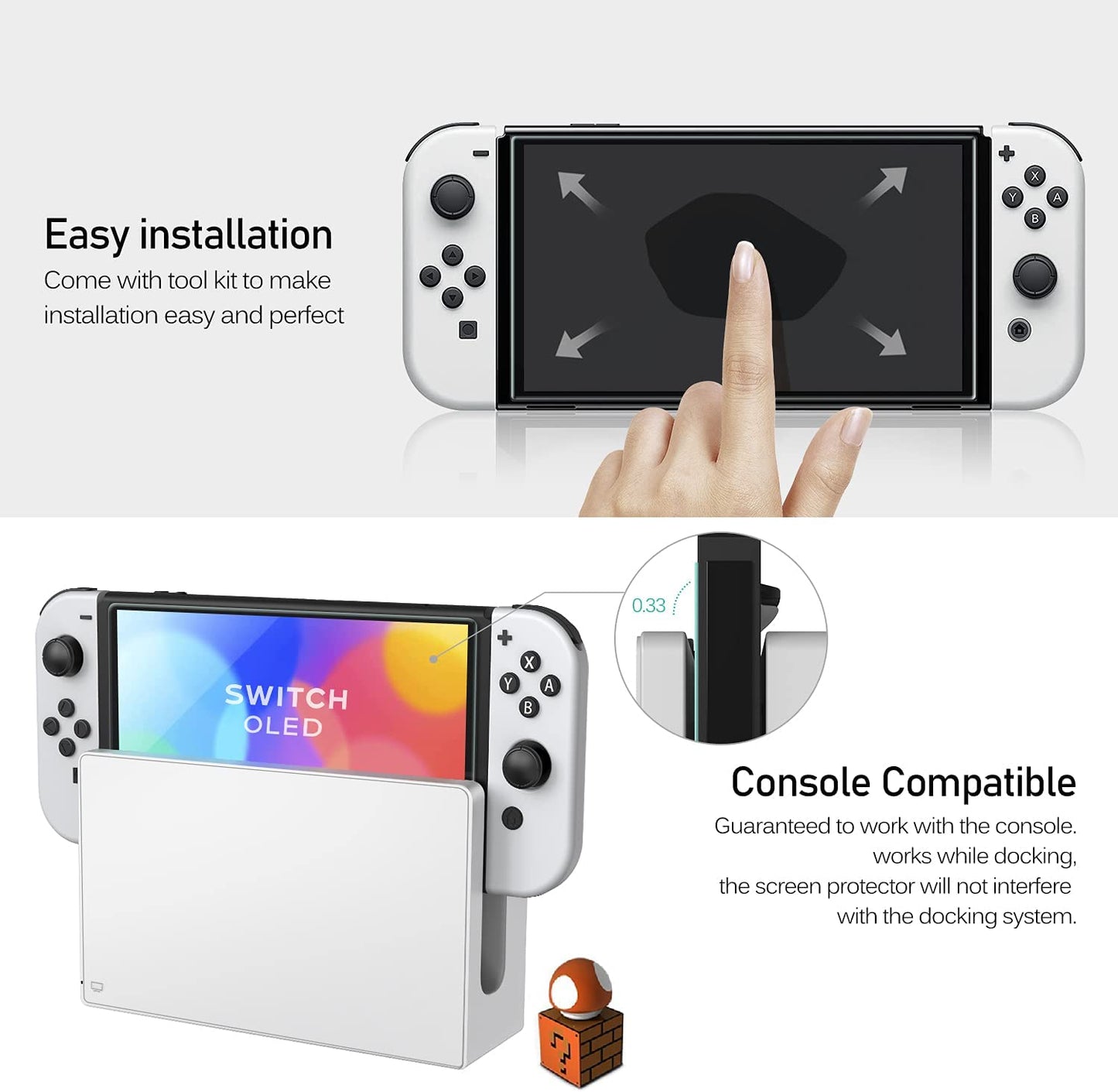 4-Pack Tempered Glass Screen Protector Designed for Nintendo Switch OLED Model 2021&2023 with [Alignment Frame] Transparent HD Clear[Updated Version] Screen Protector for Switch OLED 7''