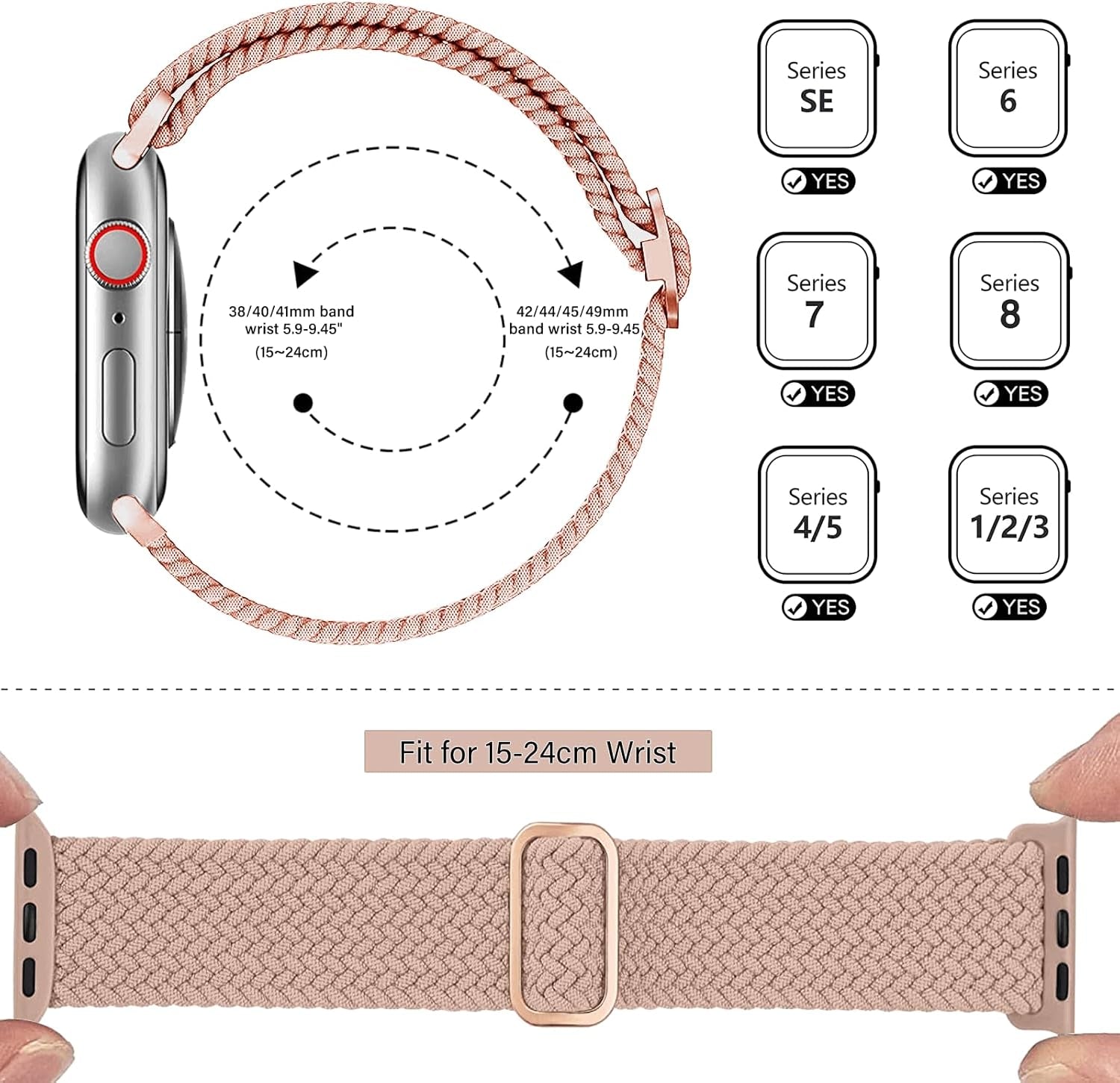 Braided Solo Loop Compatible with Apple Watch Band 38Mm 40Mm 41Mm, Adjustable Stretchy Bands Elastic Sport Wristbands for Iwatch Series 8 7 6 5 4 3 2 1 SE Ultra, for Men/Women, 2 Pack.