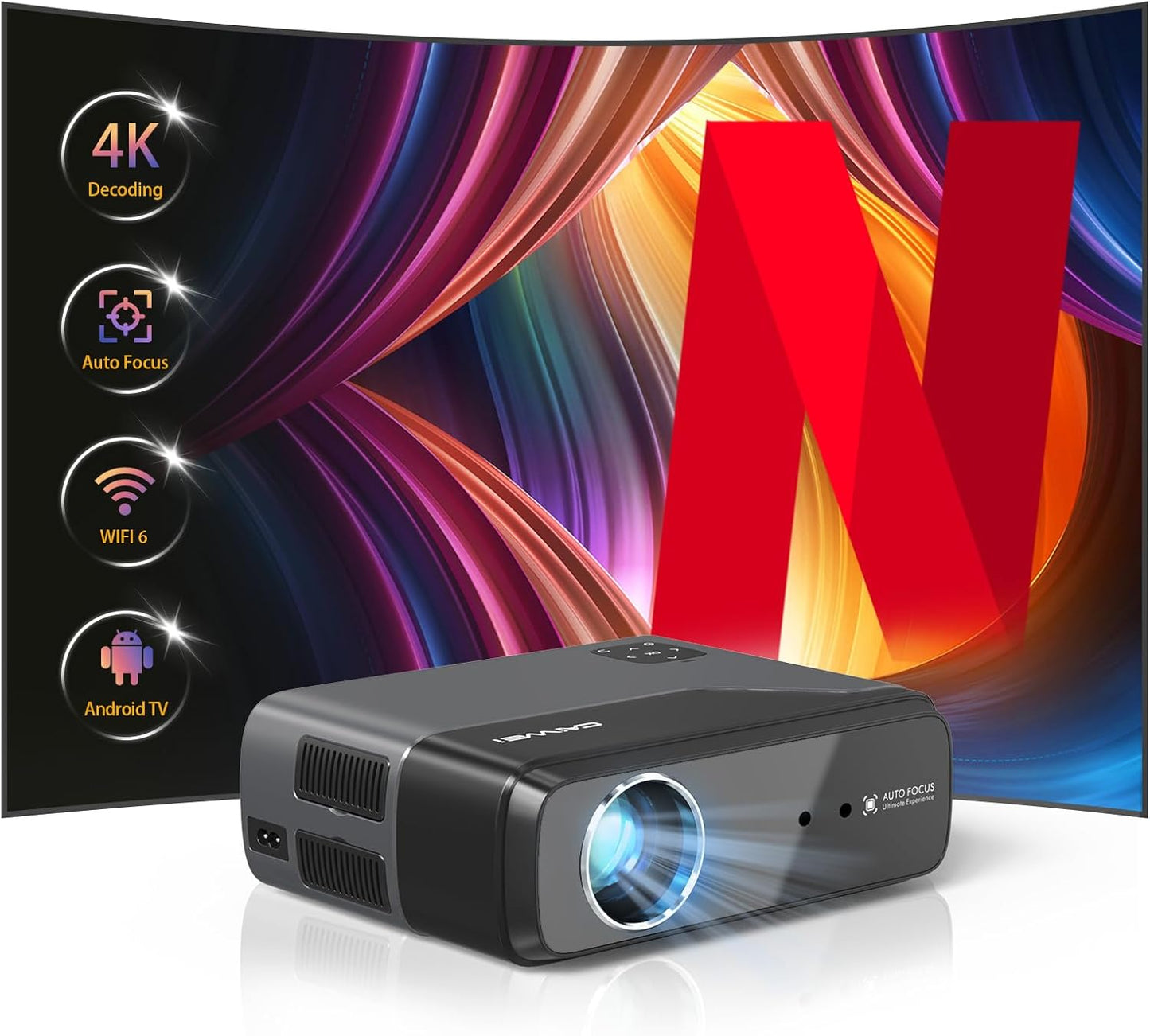 [ Netflix Official Licensed & Auto Focus ] Smart 4K Projector with WIFI6 Bluetooth,2024 Portable Home Theater Movie Projector with Android TV 11.0,Native 1080P Full HD Projector with Dolby,10000+ Apps