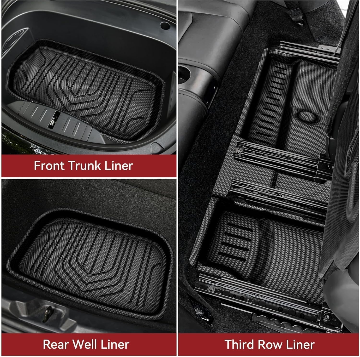 9PCS Tesla Model Y Floor Mats 7 Seater 2024 2023-2021 Cargo Mats Full Sets All-Weather Floor Mats for Model Y 2024 Accessories ,3D Anti-Slip Rear Trunk Mat Cargo Liners Interior