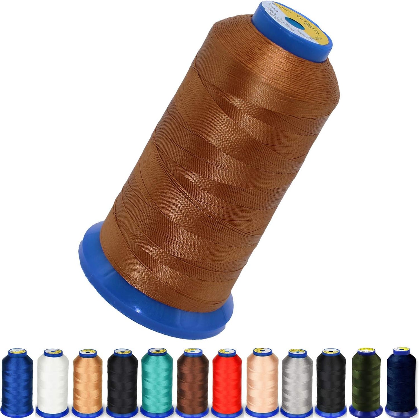 Heavy Duty Thread 1800 Yards Size T70#69 210D/3 All Purpose High Strength Polyester Sewing Thread for Weaves, Upholstery, Jeans and Weaving Hair, Drapery, Beading, Purses, Leather (Bright Brown)