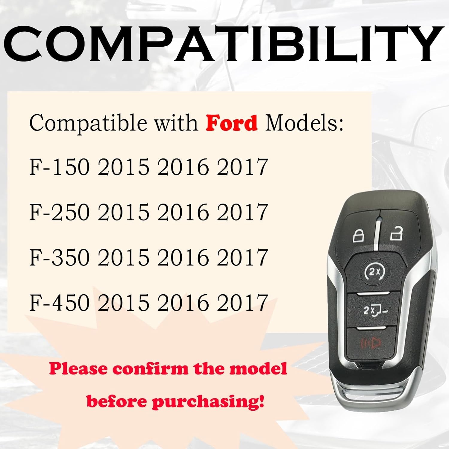 Keyless Entry Remote Push Start Button Smart Proximity Control Key Fob Replacement Fits for Ford F-Series F-150 F-250 F-350 F-450 2015 2016 2017 164-R8117 M3N-A2C31243300 902 Mhz