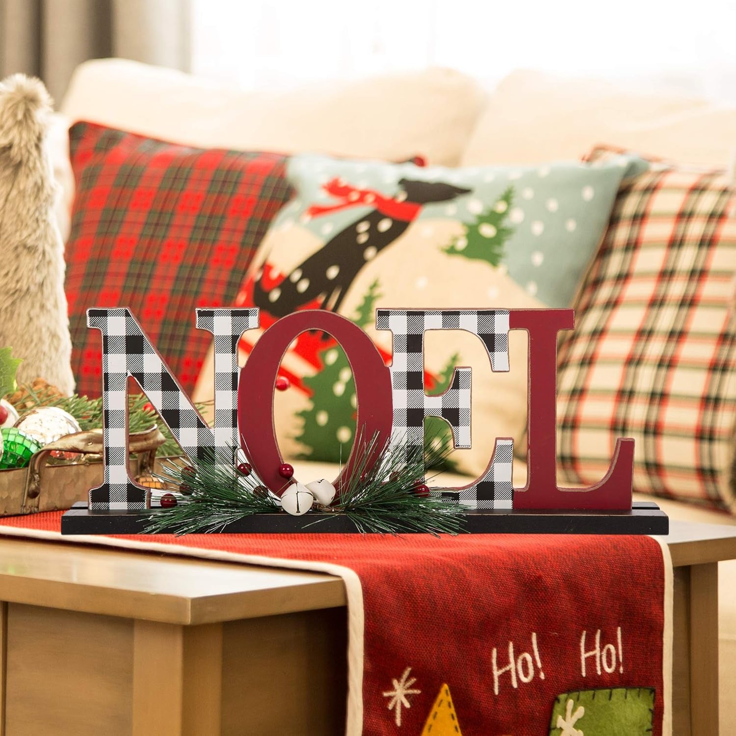 Wooden Noel Christmas Table Centerpiece Decoration, 14.96 Inches Noel Decorative Display Sign on Table Fireplace, Rustic Xmas Table Desk Decor for Home and Kitchen