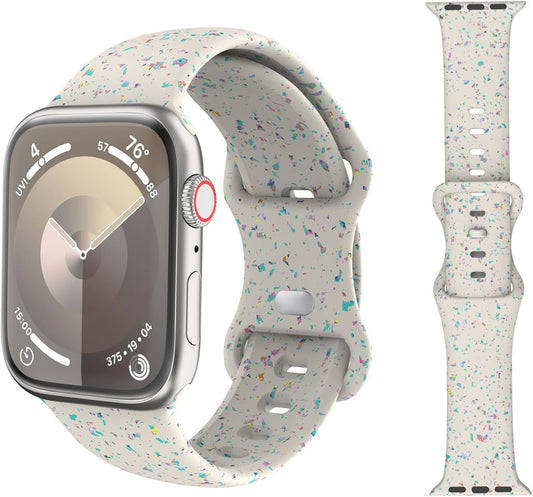 Watch Strap Compatible with Apple Watch Ultra/Ultra2 49Mm/Series 9/8/7/6/5/4/3/2/1/SE 42/44/45Mm, Colorful Flakes Pattern Silicone Band Replacement Sport Wristband, Dark Blue