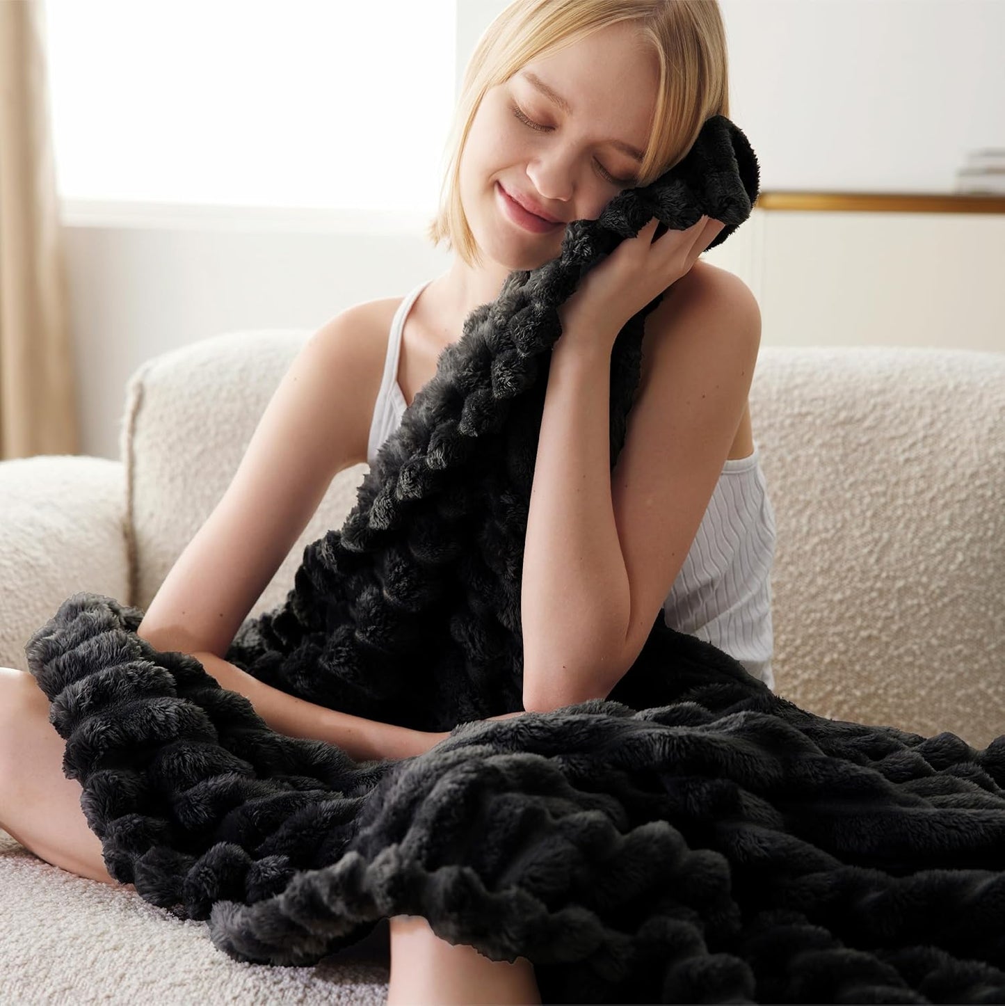 Black Fleece Blanket for Couch - Super Soft Cozy Blankets for Women, Cute Small Blanket for Girls, 50X70 Inches