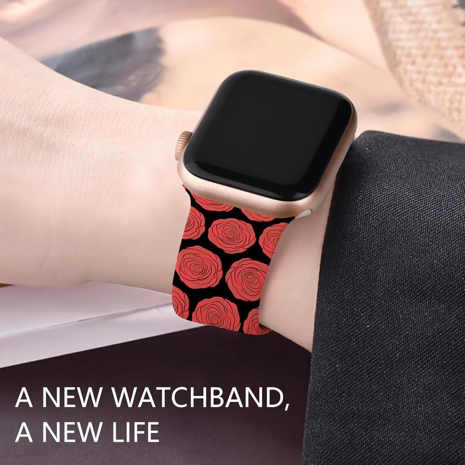 Floral Silicone Band Compatible with Apple Watch Bands for Women, 38Mm 40Mm 41Mm 42Mm 44Mm 45Mm 49Mm, for Iwatch Band Series 9 SE Ultra 8 7 6 5 4 3 2 1