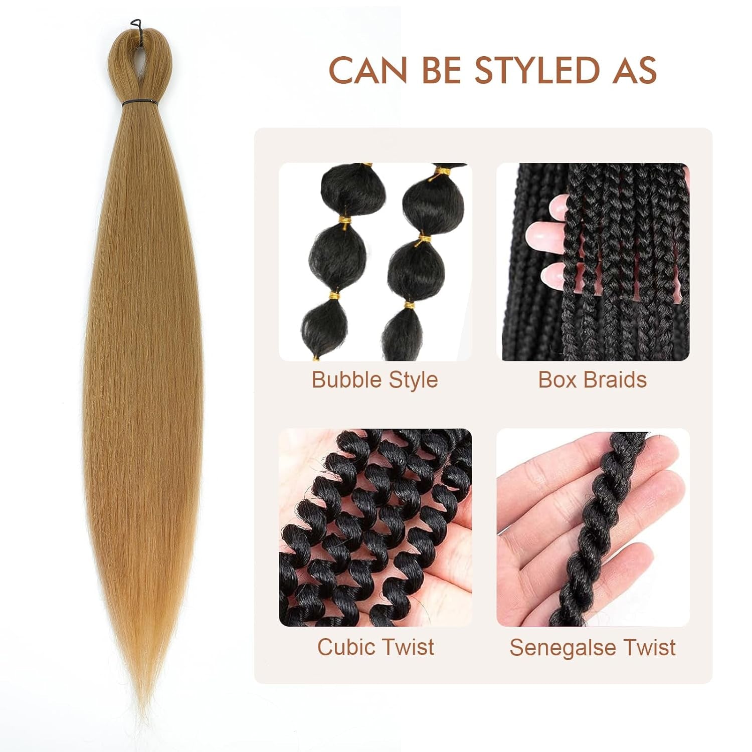 Pre-Stretched Braiding Hair - 16 Inch 8 Packs Blonde Short Braiding Hair for Twist or Box Braids, Yaki Texture Hot Water Setting Synthetic Braiding Hair Extensions (16 Inch, #27-8P)
