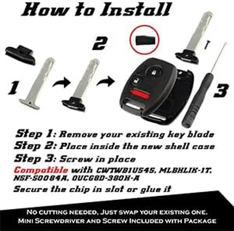 2 Key Fob Case Shell for Honda Accord Civic CR-V & More (Swap Your Original Blade)