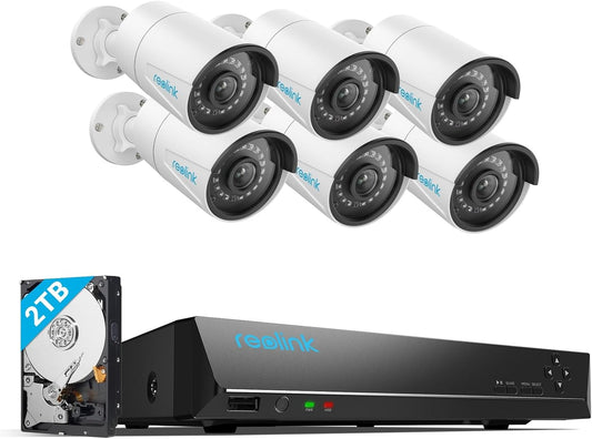8CH 5MP Home Security Camera System, 6Pcs Wired Outdoor Poe IP Cameras with Person/Vehicle/Pet Detection, 4K/8MP 8CH NVR with 2TB HDD for 24-7 Recording, RLK8-410B6-5MP TRUCK DRIVER