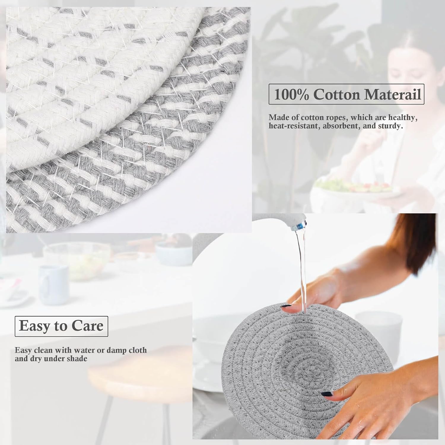 7" Trivets for Hot Dishes, Hot Pots and Pans, 4 Heat Resistant Hot Pads, Pot Holders for Kitchen, Hot Plate Mats for Kitchen Countertops, Table, Home Essentials, Farmhouse Decor