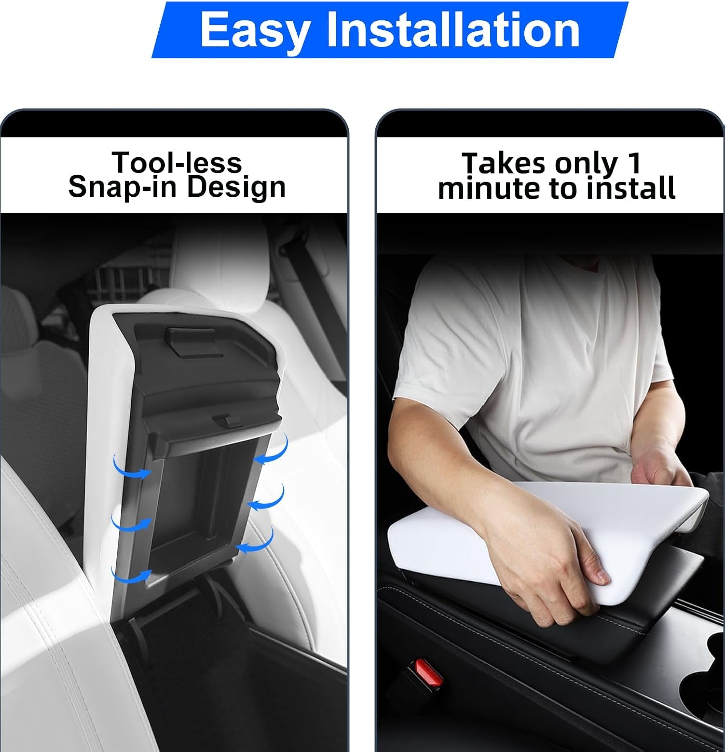 Armrest Cover for Tesla Model 3 Model Y 2017-2024, Center Console TPE Armrest Protective Cover Snap on Install for Tesla Model 3/Y Accessories Interior, White (Not Fit for 2024 Model 3 Refresh)