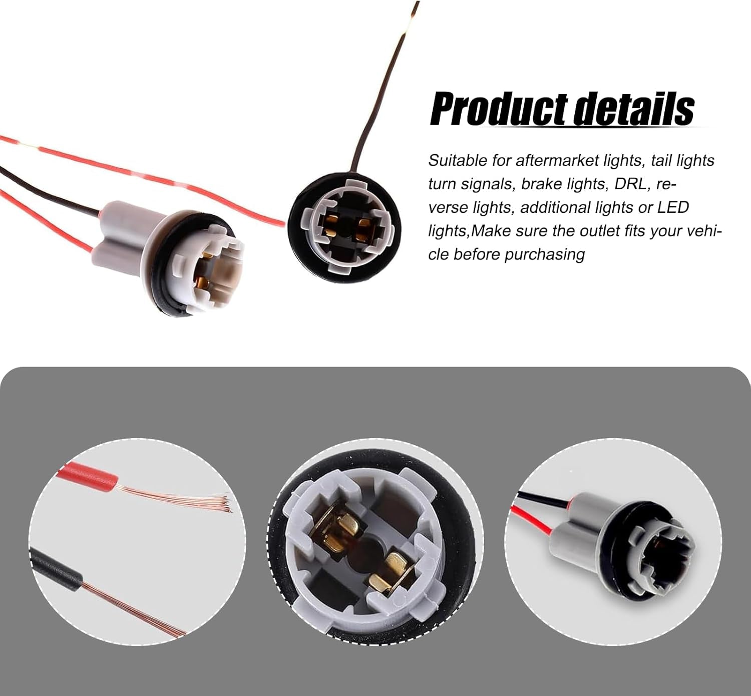 2 Pack T15 Car Turn Signal Lights Harness Pigtail Socket Replacement, Vehicle Brake Lights Wiring Harness, Universal Automotive Lighting Bulb Connector Accessories for Truck SUV Car (Grey)