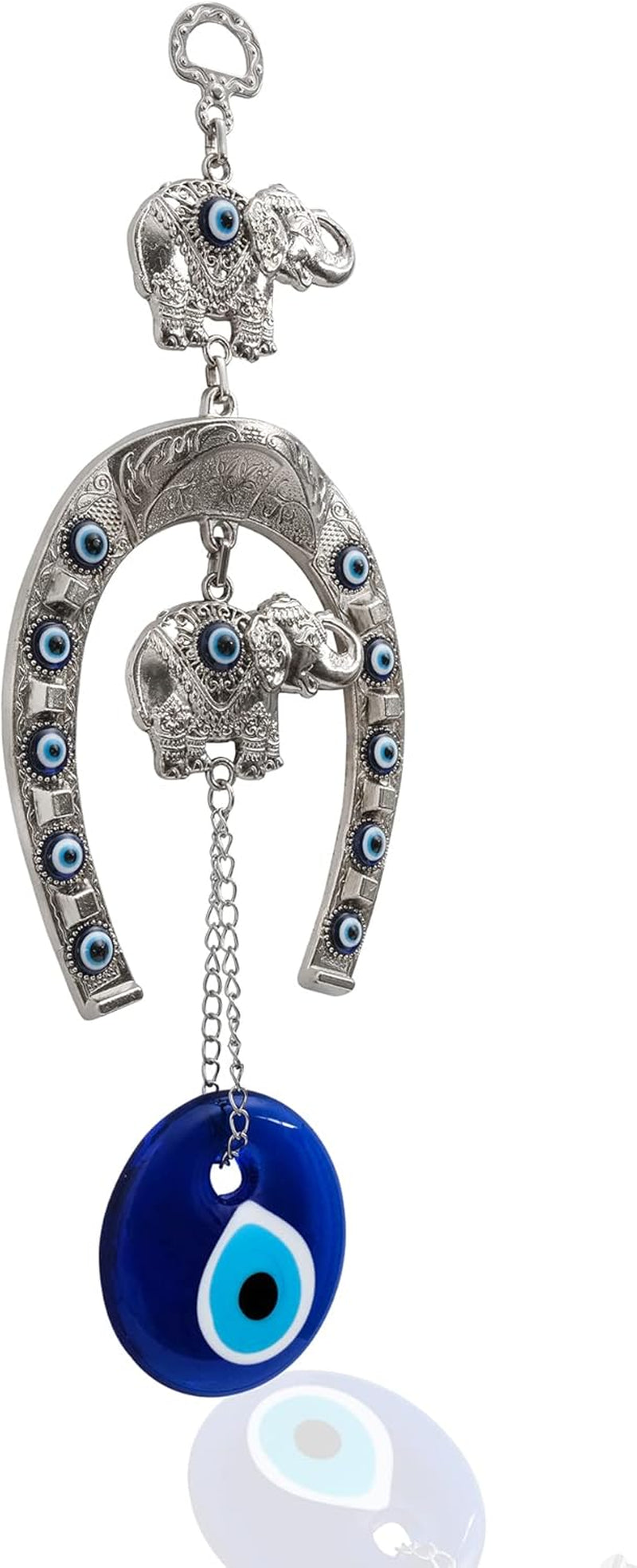 Evil Eye Wall Decor 3.7''W X 10.2''L Metal - Glass Turkish Greek Nazar Amulet Good Luck & Protection Charm - Handmade Hanging Ornament for Home,Office, Door - Ojo Turco