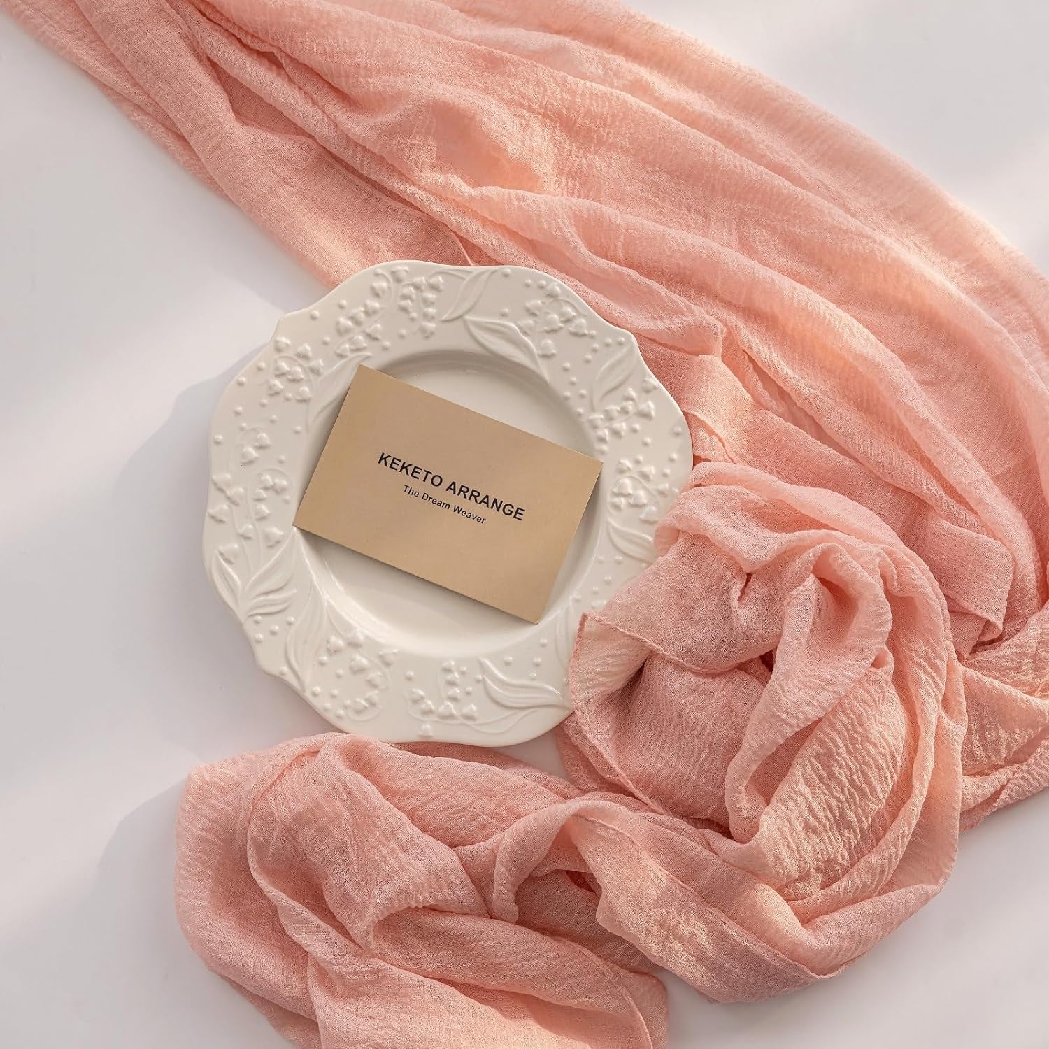 Keketo Blush Pink Christmas Table Runner Cheese Cloth Rustic Gauze Cheesecloth Table Runner 120 Inch 10 FT for Wedding Baby Shower Bridal Shower Party Long Sheer Boho Centerpiece Home Decorations