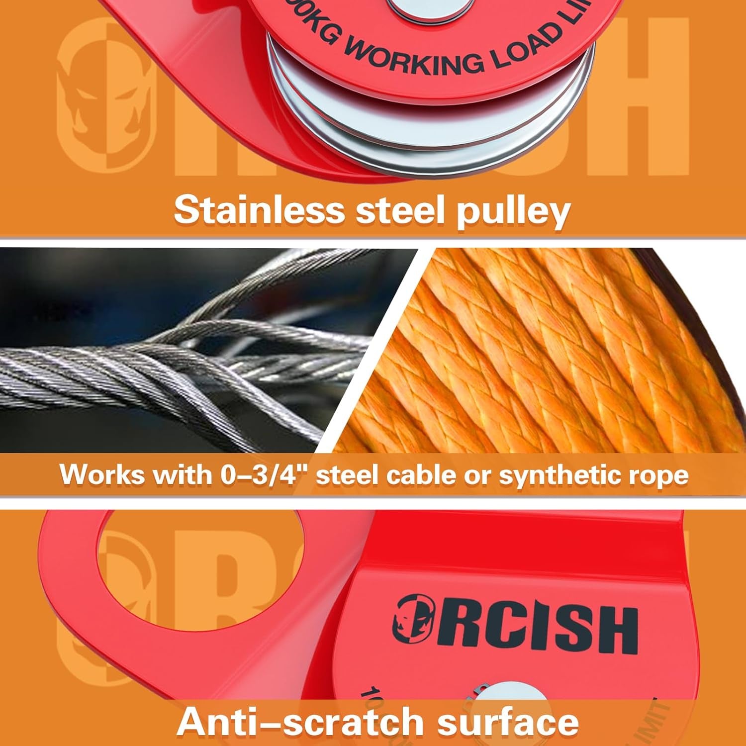10 Ton Snatch Block, 22,000 LBS Capacity Block and Tackle Pulley System, Work with 0-3/4” Rope, Winch Hook Accessories, Heavy Duty Offroad Recovery Accessory for Truck, Tractor, ATV & UTV