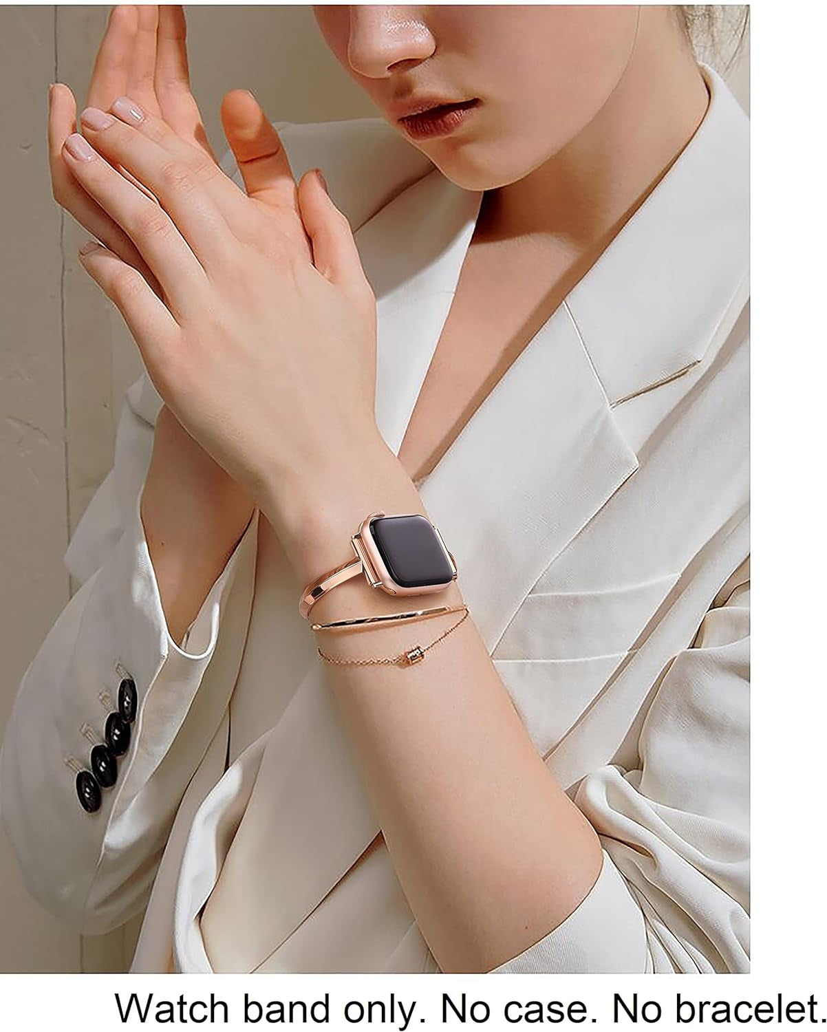 Stainless Steel Band Compatible with Apple Watch Band 38Mm 40Mm 41Mm 42Mm 44Mm 45Mm Iwatch SE Series 9 8 7 6 5 4 3 2 1, Slim Versatile Bangle Bracelet for Women