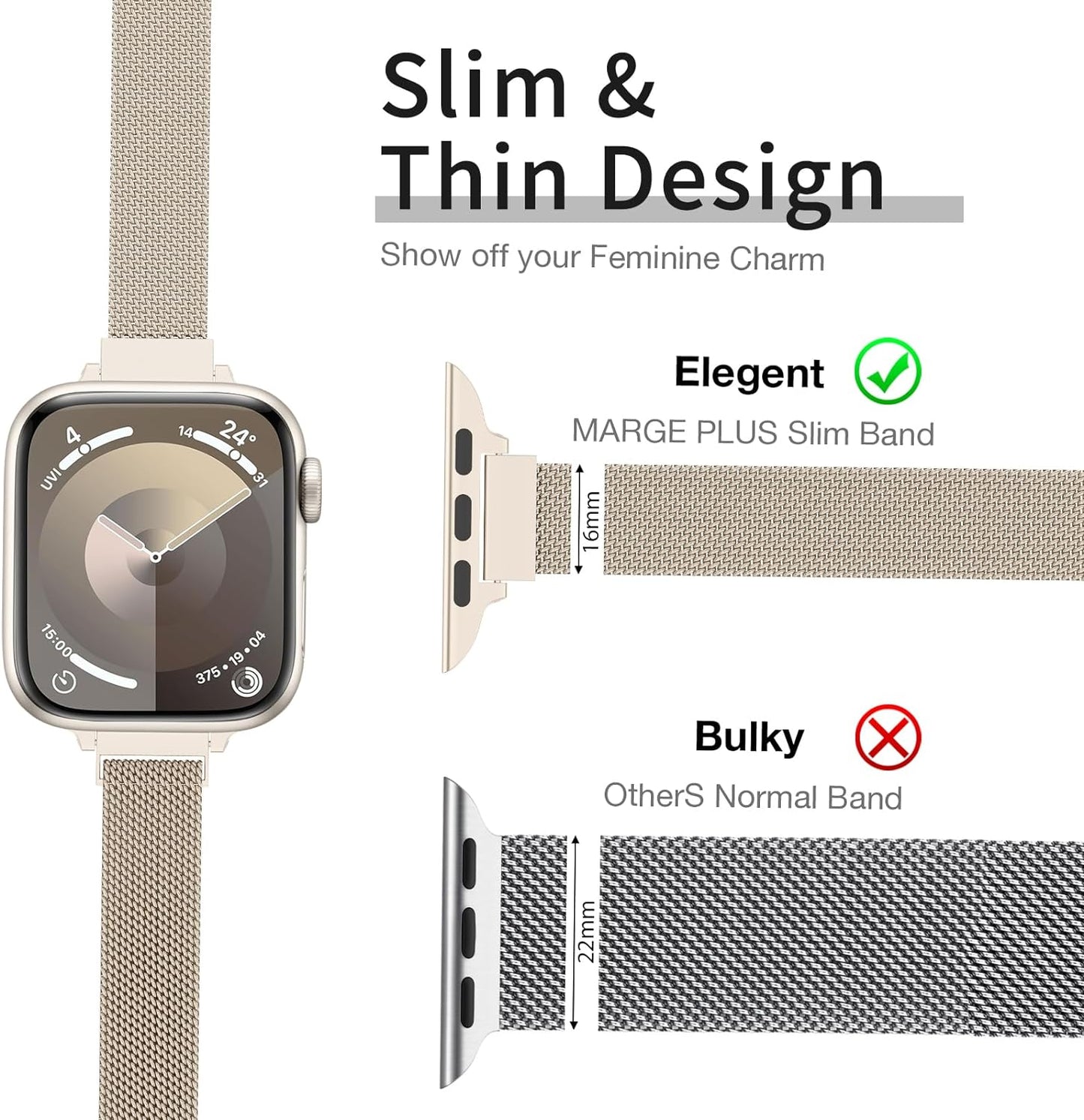 Slim Milanese Loop Compatible with Apple Watch Band for Women 40Mm 41Mm 38Mm 44Mm 45Mm 49Mm 42Mm, Stainless Steel Magnetic Mesh Strap Work on Iwatch Bands Series 9 8 7 6 5 4 3 2 1 Ultra SE