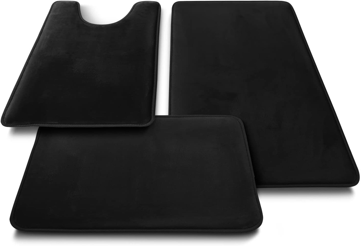 3 Piece Bathroom Rugs Bath Mat Set, Velvet Memory Foam Bath Mats for Bathroom - Non-Slip, PVC Backing Bath Rugs, Washable Bathroom Rug Mats - Dries Quickly, Black Bathroom Rug Set