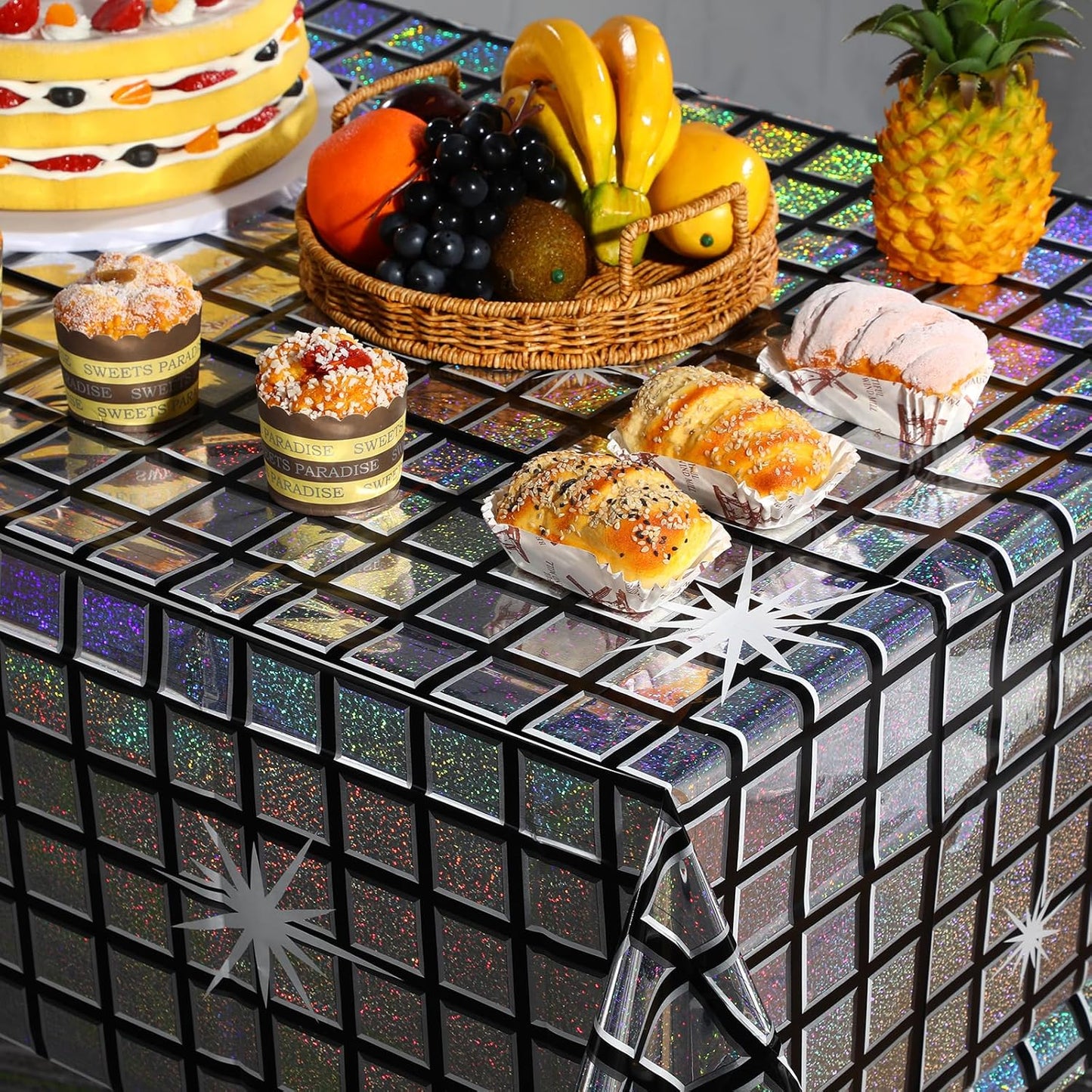 3 Pack Disco Tablecloth Party Decorations, Shiny Iridescent Disposable Laser Rectangle Table Covers, Silver Holographic Plastic Table Cloth for 70S Disco Birthday Theme Party Decorations, 39 X 108Inch