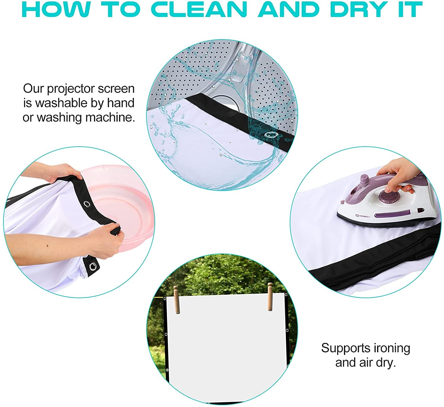 Outdoor Projection Screen 150 Inch, Washable Projector Screen 16:9 Foldable Anti-Crease Portable Projector Movies Screen for Home Theater Outdoor Indoor Support Double Sided Projection