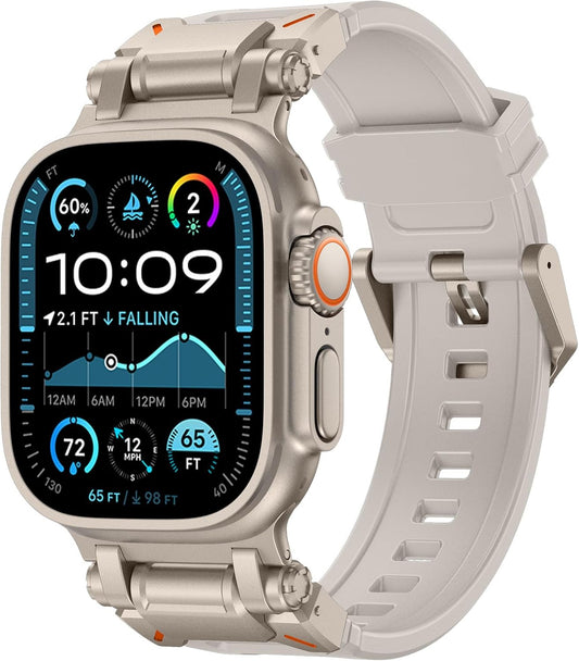 Designed for Apple Watch Band Apple Watch Ultra 2/Ultra 49Mm for Men, Silicone Rubber Bands with Metal Connector for Apple Watch Series 10 46Mm, 9/8/7 45Mm, SE2/SE 6/5/4 44Mm, 3/2/1 42Mm