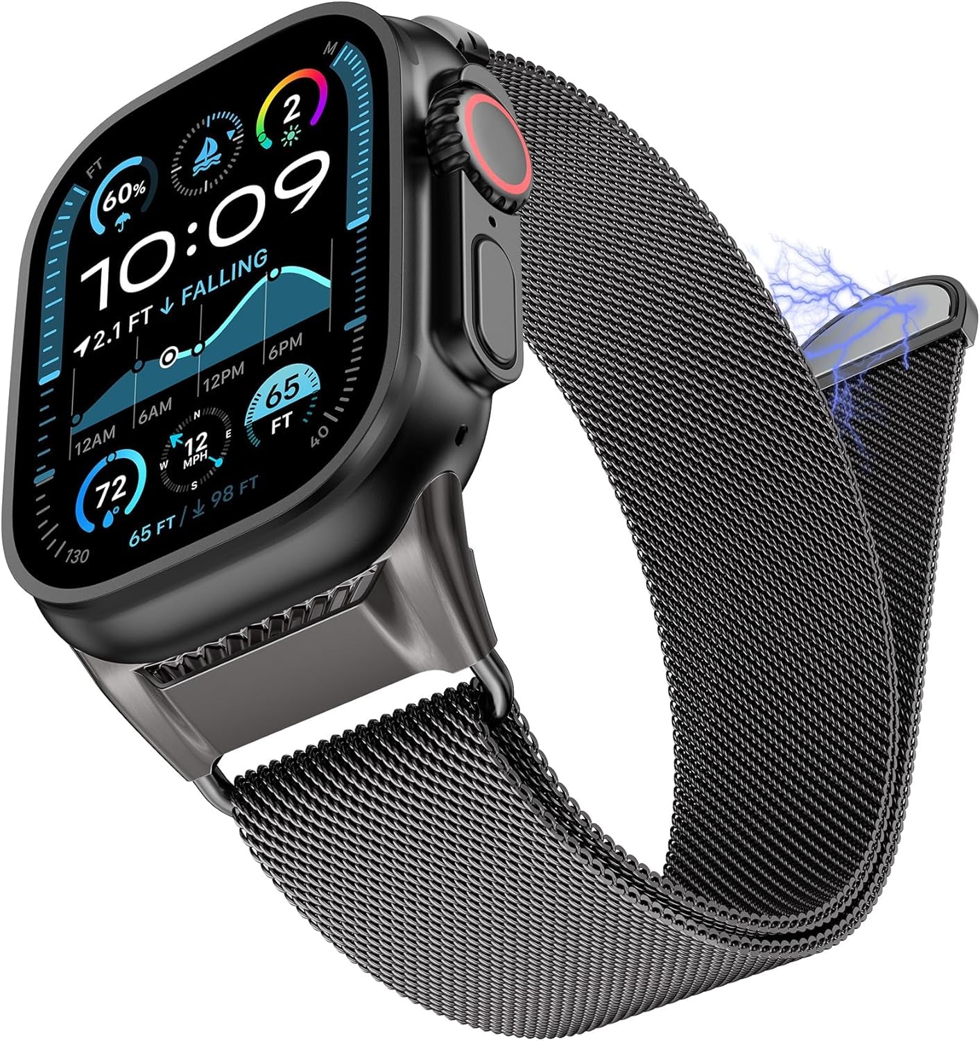 Milanese Mesh Loop Compatible with Apple Watch Band Ultra 2/1 49Mm Series 10 46Mm, Mechanical Design Metal Connector for Iwatch Series 9/8/7 45Mm, Se2/Se/Series 6/5/4 44Mm, Series 3/2/1 42Mm
