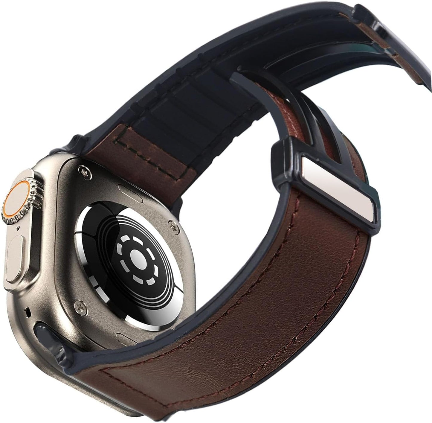 Magnetic Leather Watch Band Compatible with Apple Watch Band 49Mm 45Mm 44Mm 42Mm, Genuine Leather with Magnetic Buckle Replacement Strap Compatible with Apple Watch Ultra Series