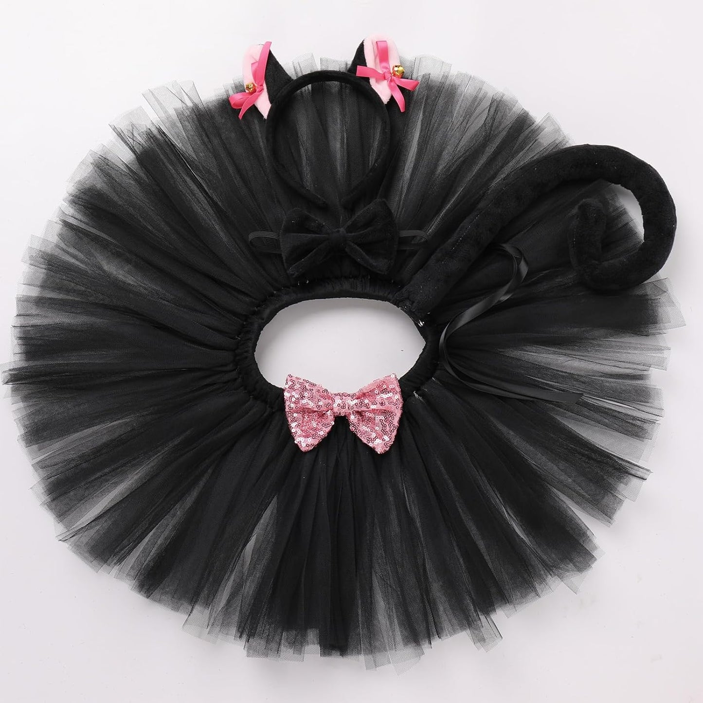 Baby Girls Jungle Animals Costume Tulle Tutu Skirt Ears Headband Bow Tie and Tail Set for Halloween Cosplay Dress Up
