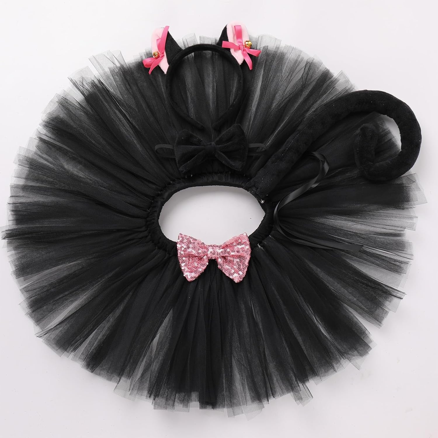 Baby Girls Jungle Animals Costume Tulle Tutu Skirt Ears Headband Bow Tie and Tail Set for Halloween Cosplay Dress Up