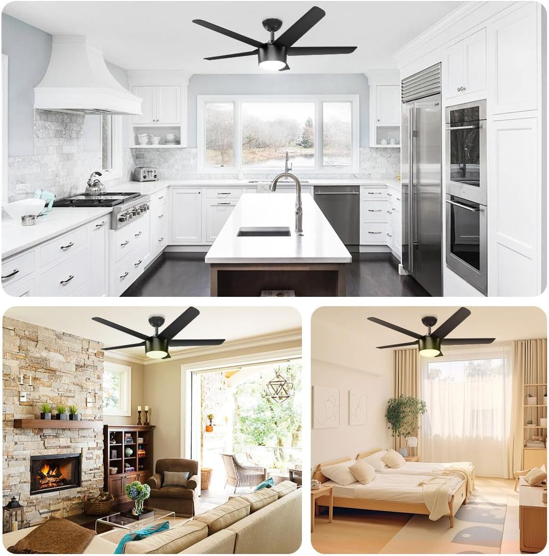 52 Inch Smart Ceiling Fan, DC Reversible Motor Noiseless Timing 3CCT Dimmable, Black Ceiling Fan Compatible with Alexa Tuya App for Living Room Indoor & Outdoor ETL