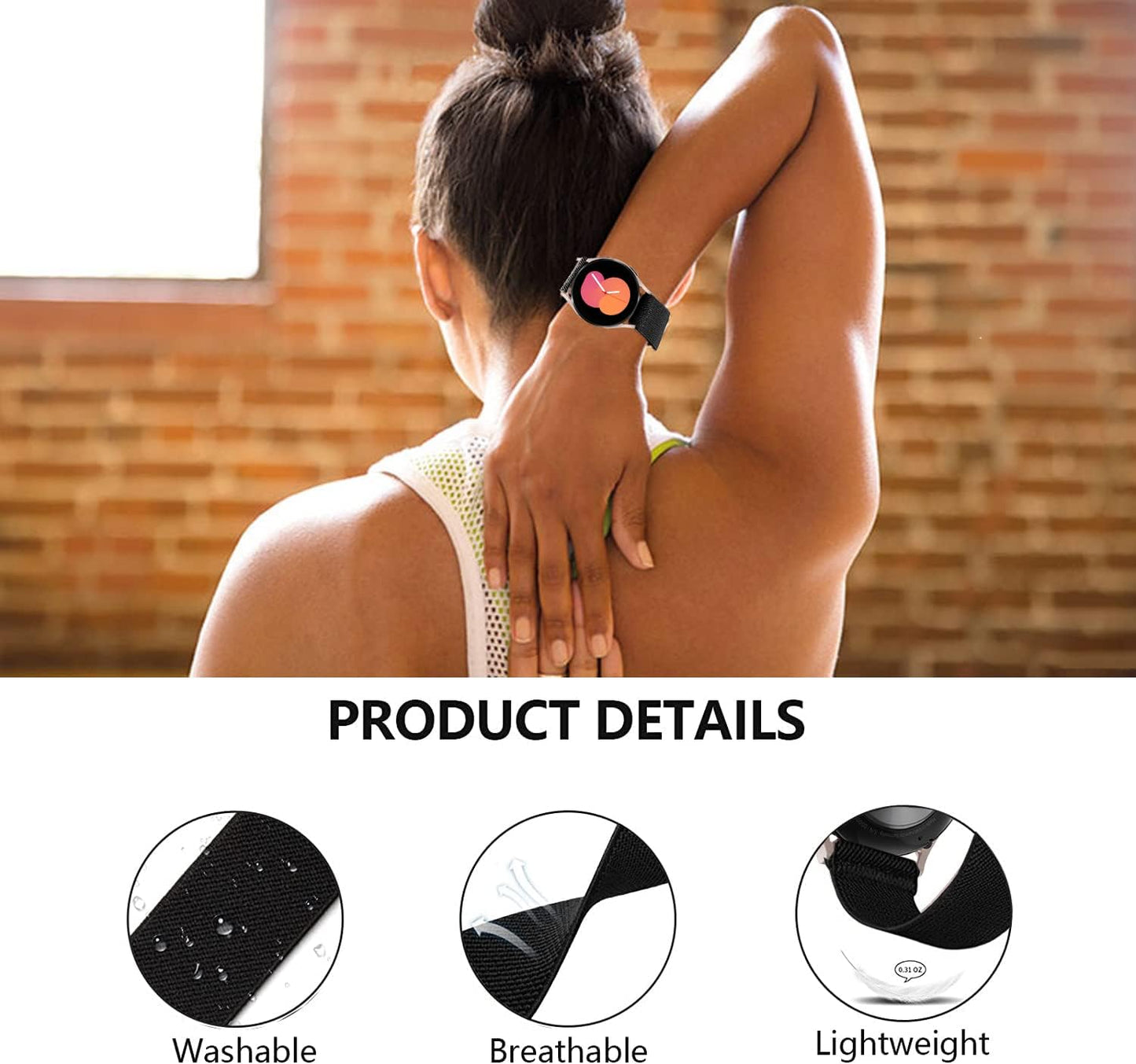 Elastic Bands for Galaxy Watch 6/4 Classic Bands 47Mm 46Mm 43Mm 42Mm/5 Pro Band 45Mm,Samsung Galaxy Watch 7/FE/6/5/4 Bands 44Mm 40Mm/Active 2, 20Mm Stretch Nylon Replacement Strap Wristband