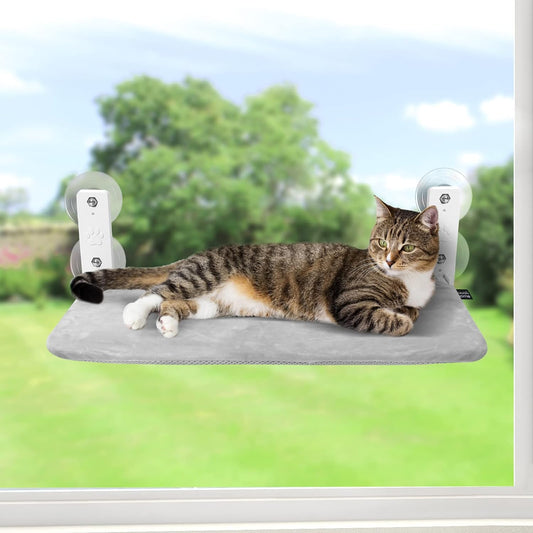 Cat Window Hammock Perch Cordless Perches Window Sill Seat Bed Foldable Stable Lounger Upgraded Suction Cup Easy Assembly Indoor Cats Kitty Shelf Hold up to 55Lbs (Grey, M)