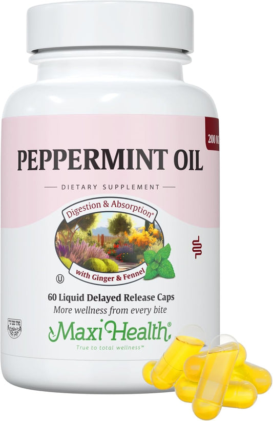 - Peppermint Oil with Ginger & Fennel Delayed Release Capsules - Digestion & Absorption Ingestible Dietary Supplement with Natural Essential Oil Ingredients - Digestive Health Support TLBH