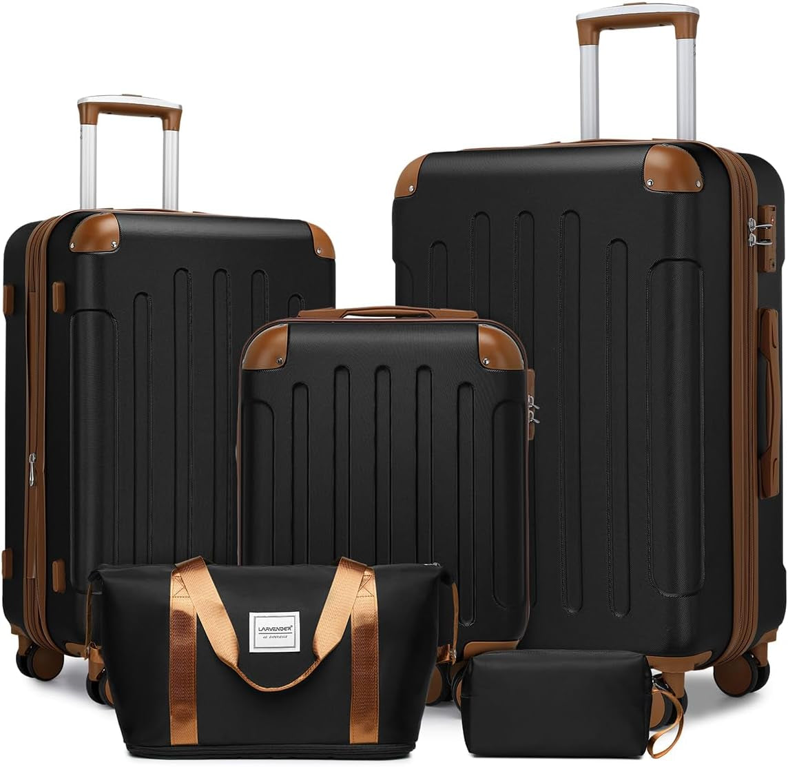 Luggage Sets 6 Piece Hardshell Expandable Suitcases with Spinner Wheels TSA Lock, Lightweight ABS Travel Carry on Suitcase Set for Women, Black Brown