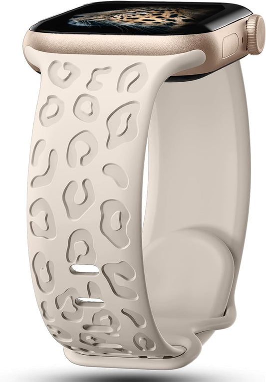 Leopard Engraved Silicone Watch Band Compatible with Apple Watch Band 38Mm 40Mm 41Mm 42Mm 44Mm 45Mm 49Mm Women Men Wristbands Compatible with Iwatch Series 8 7 6 5 4 3 2 1 SE