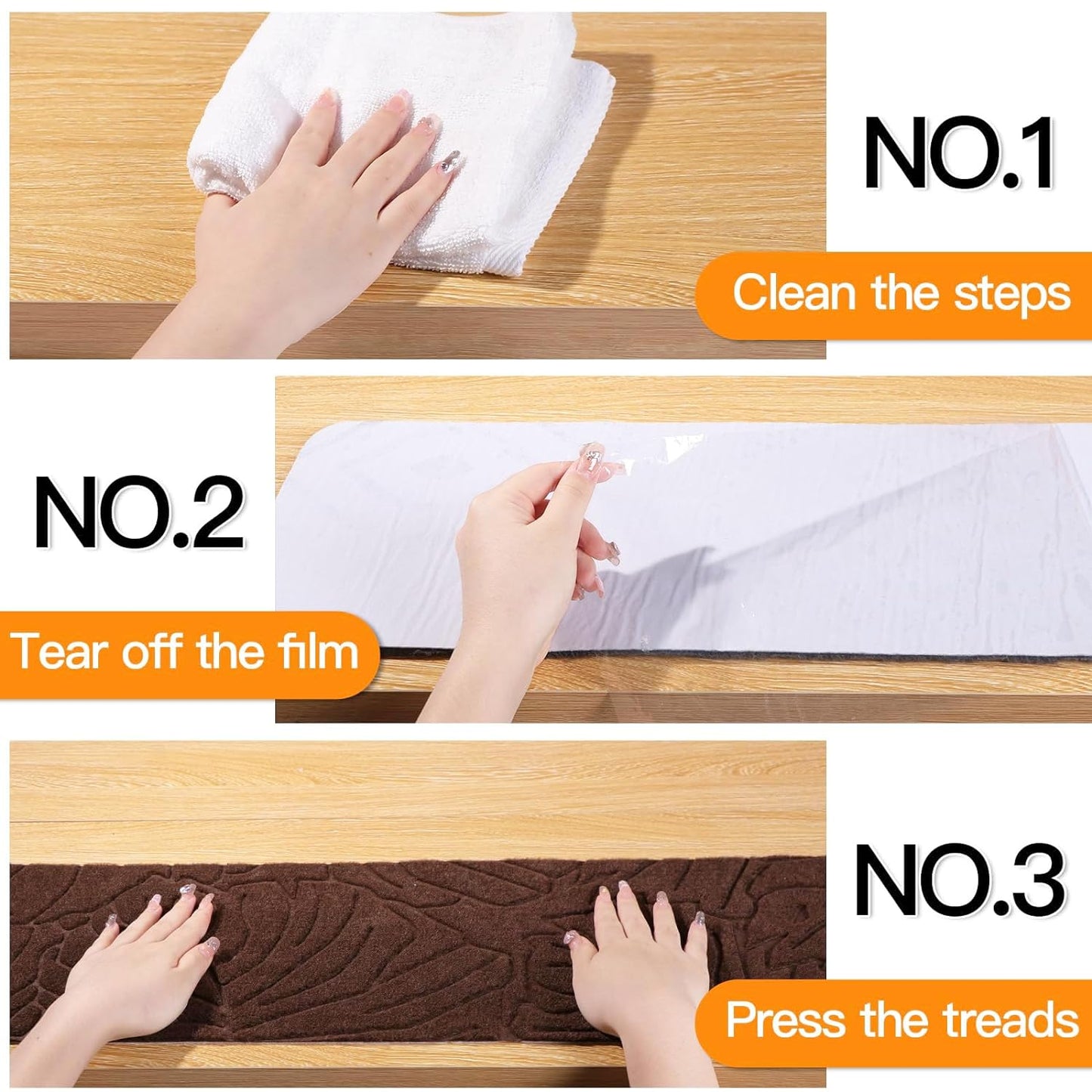 Stair Treads for Wooden Steps, 8" X 30" Non Slip Carpet Stair Treads Set of 15 Indoor Carpet Mat Stair Runners Stair Rugs for Kids Elders and Pets with Reusable Adhesive, Brown