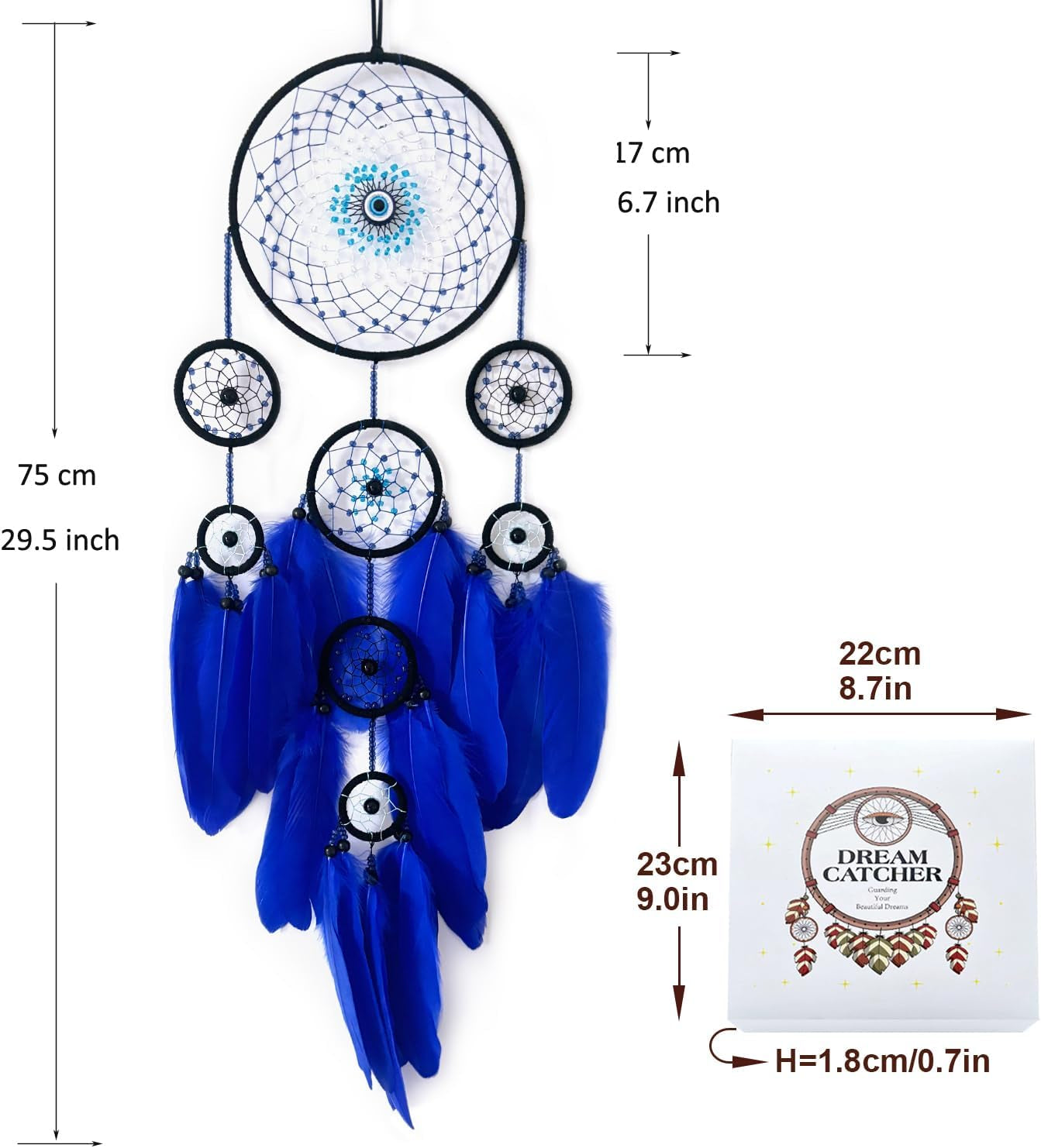 Blue Evil Eye Dream Catcher Wall Decor,  Dreamcatcher Hanging Pendant for Home Protection and Blessing Decor with a Car Accessories Evil Eye Charm Gift