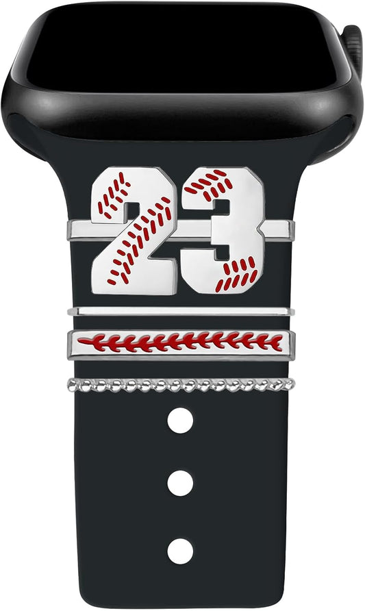 Baseball Number Watch Charms for Boy 00-30 Athletes Jersey Number Decorative Rings Loops Compatible with Apple Watch Accessories 45Mm 44Mm 42Mm 41Mm 40Mm 38Mm Iwatch Series 8 7 6 5 4 3 2 1(No Watch Band)