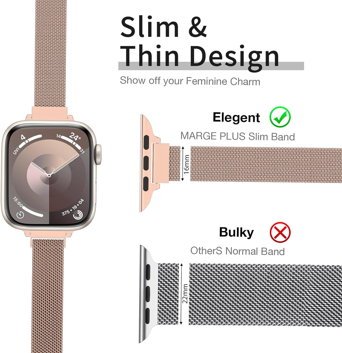 Slim Milanese Loop Compatible with Apple Watch Band for Women 40Mm 41Mm 38Mm 44Mm 45Mm 49Mm 42Mm, Stainless Steel Magnetic Mesh Strap Work on Iwatch Bands Series 9 8 7 6 5 4 3 2 1 Ultra SE