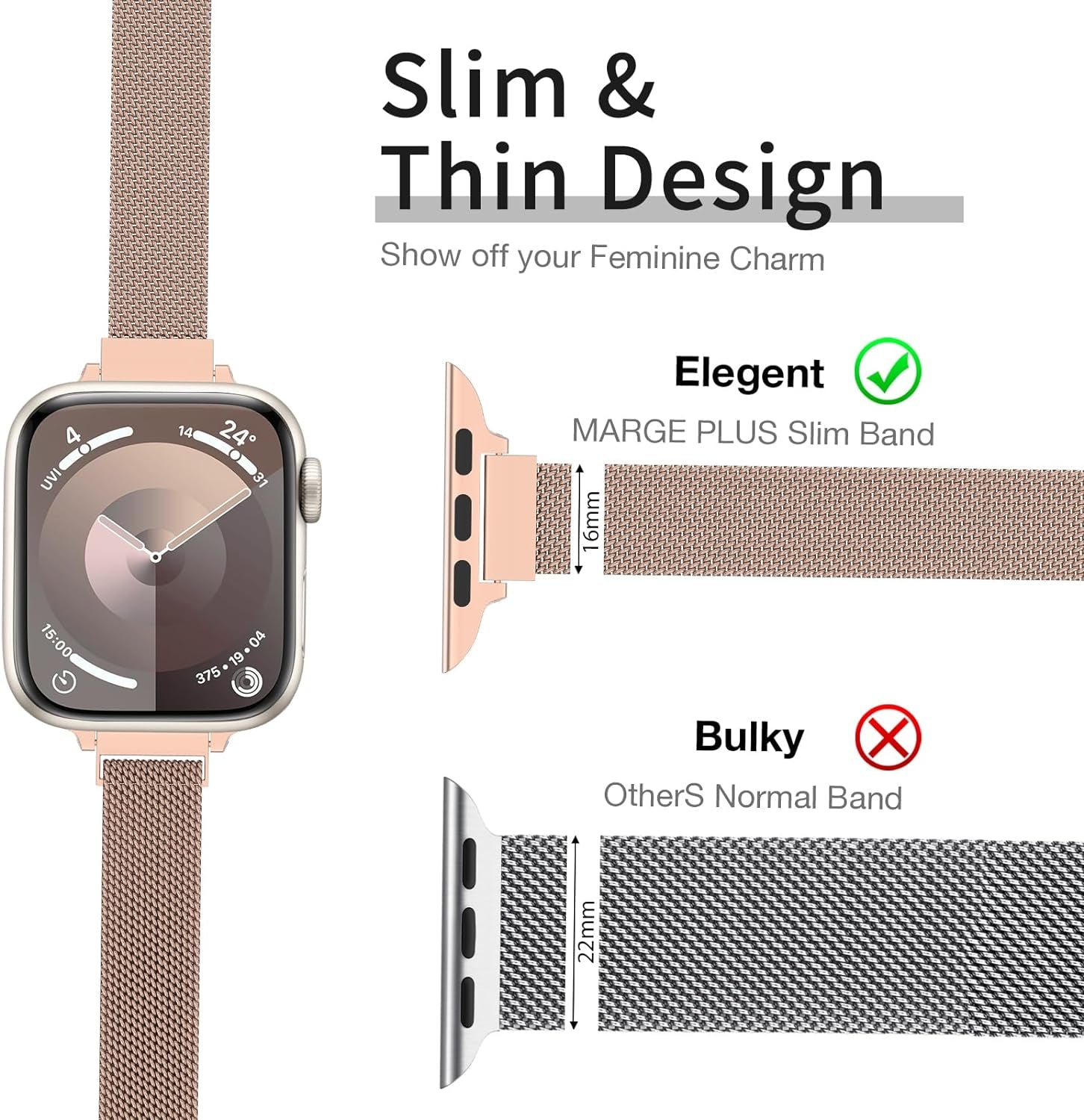 Slim Milanese Loop Compatible with Apple Watch Band for Women 40Mm 41Mm 38Mm 44Mm 45Mm 49Mm 42Mm, Stainless Steel Magnetic Mesh Strap Work on Iwatch Bands Series 9 8 7 6 5 4 3 2 1 Ultra SE