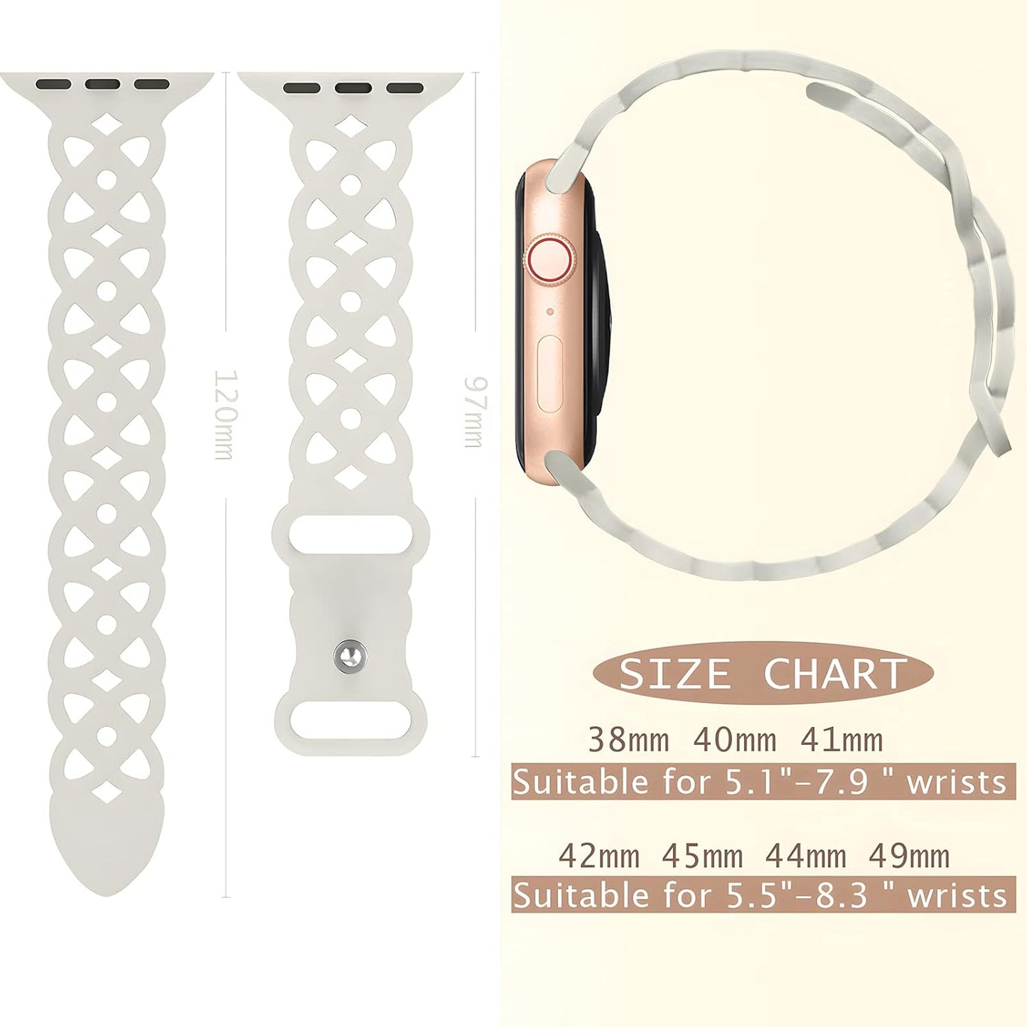 8 Pack Lace Watch Band Compatible for Apple Watch Band 38Mm 40Mm 41Mm 42Mm 44Mm 45Mm 49Mm,Soft Silicone Hollow-Out Breathable Waterproof Sport Watch Band Compatible with Iwatch Apple Watch Series Ultra 8 7 6 5 4 3 2 1 SE Women Men