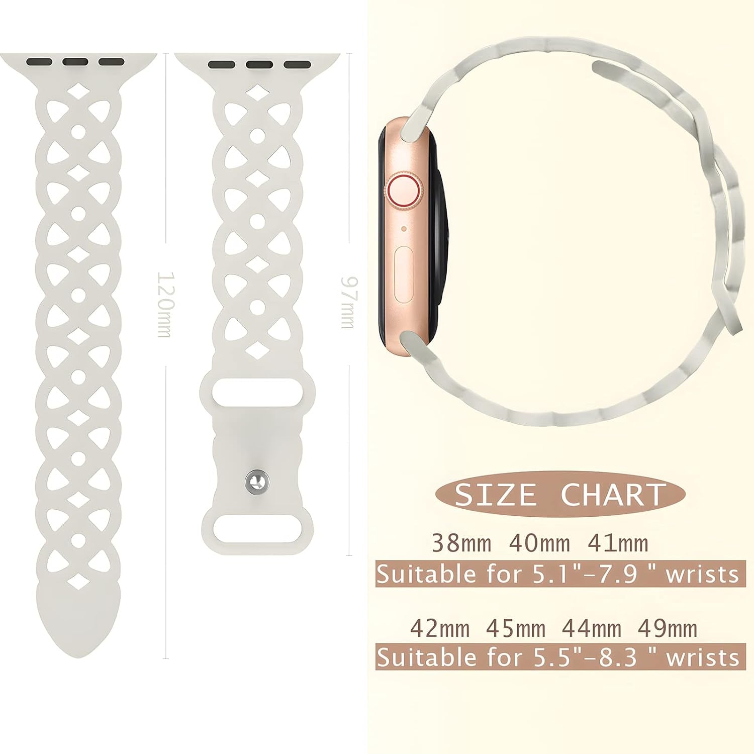 8 Pack Lace Watch Band Compatible for Apple Watch Band 38Mm 40Mm 41Mm 42Mm 44Mm 45Mm 49Mm,Soft Silicone Hollow-Out Breathable Waterproof Sport Watch Band Compatible with Iwatch Apple Watch Series Ultra 8 7 6 5 4 3 2 1 SE Women Men
