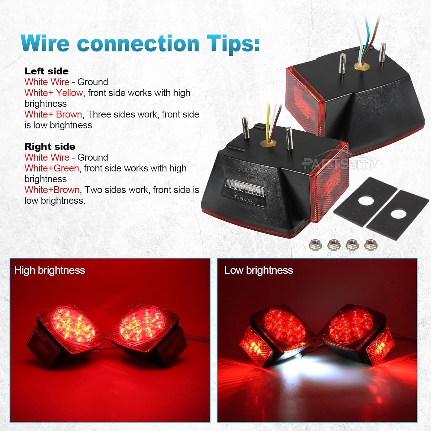 12V Submersible Square Led Trailer Light,Red White LED Stop Turn Tail License Brake Running Light Lamp for Trailers under 80" Boat Trailer Truck Marine Camper RV Snowmobile,Ip68,Dot Compliant