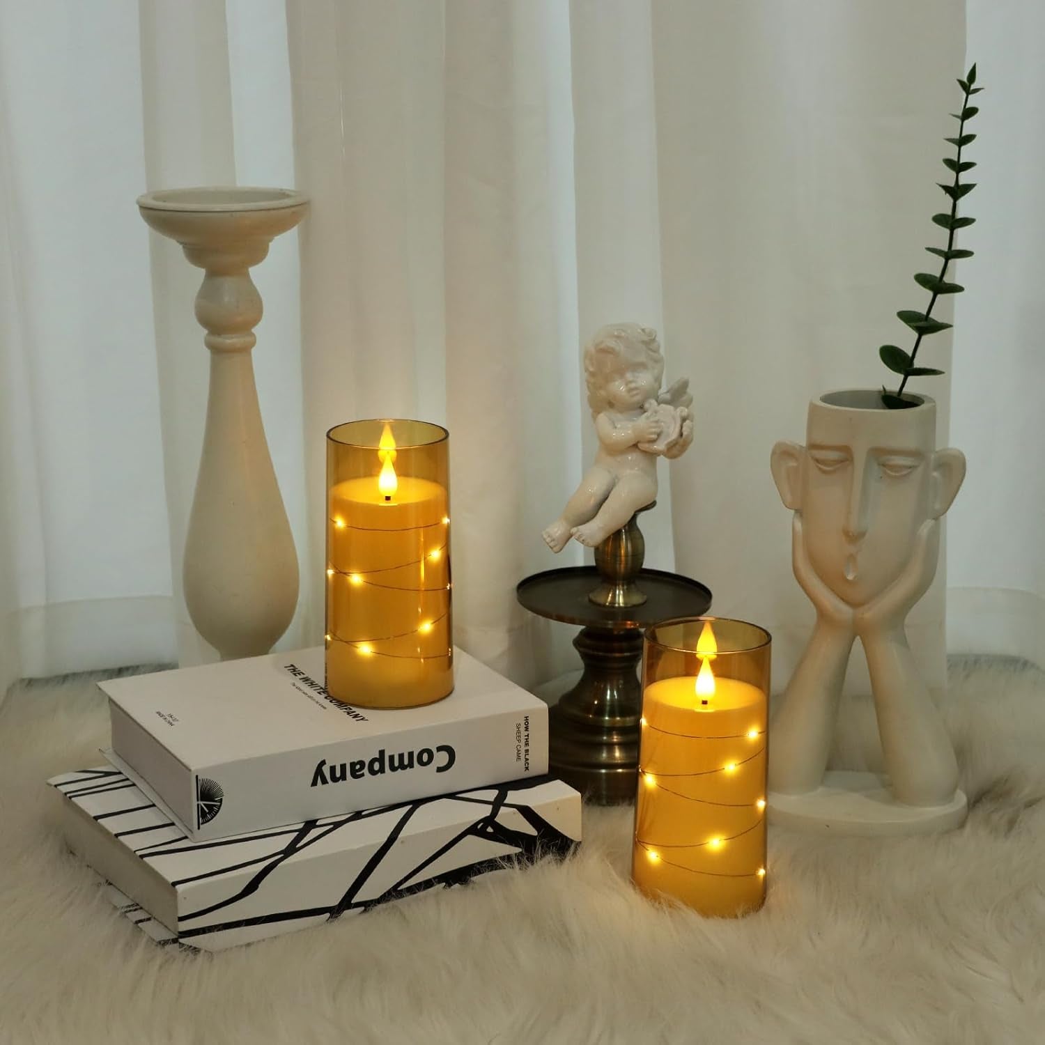 Flickering Flameless Candles Battery Operated Candles LED Candles with Remote Timer for Home/Wedding/Birthday/Holiday Decor ，Brown 3D Flame Set of 2 (D3 Xh6 6")