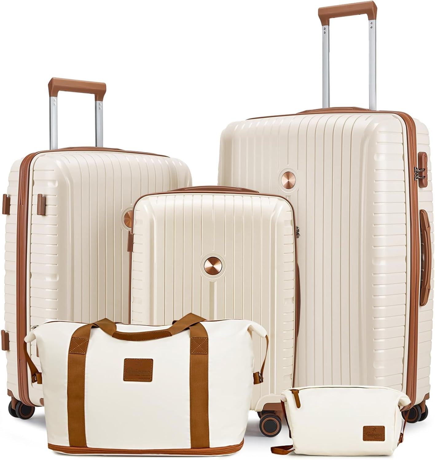 Luggage Sets 5 Piece Suitcase Set, PP Hardshell Carry on Suitcase Set, Travel Suitcases with Double Spinner Wheels and TSA Lock, Black Brown
