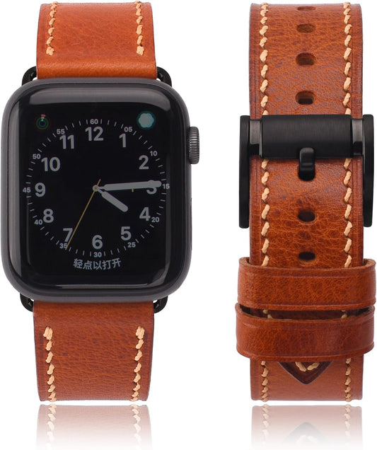 Compatible with Apple Watch Bands Leather Band 38Mm/40Mm/41Mm 42Mm/44Mm/45Mm, Top Layer Full Grain Vintage Leather Strap for Men Women,Genuine Leather Strap Replacement Bands for Apple Watch Series 9/8/7/6/5/4/3/2/1/SE