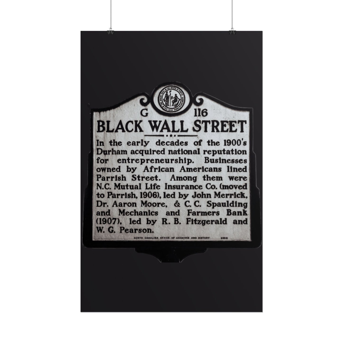 BLACK WALL STREET DURHAM NORTH CAROLINA Rolled Posters