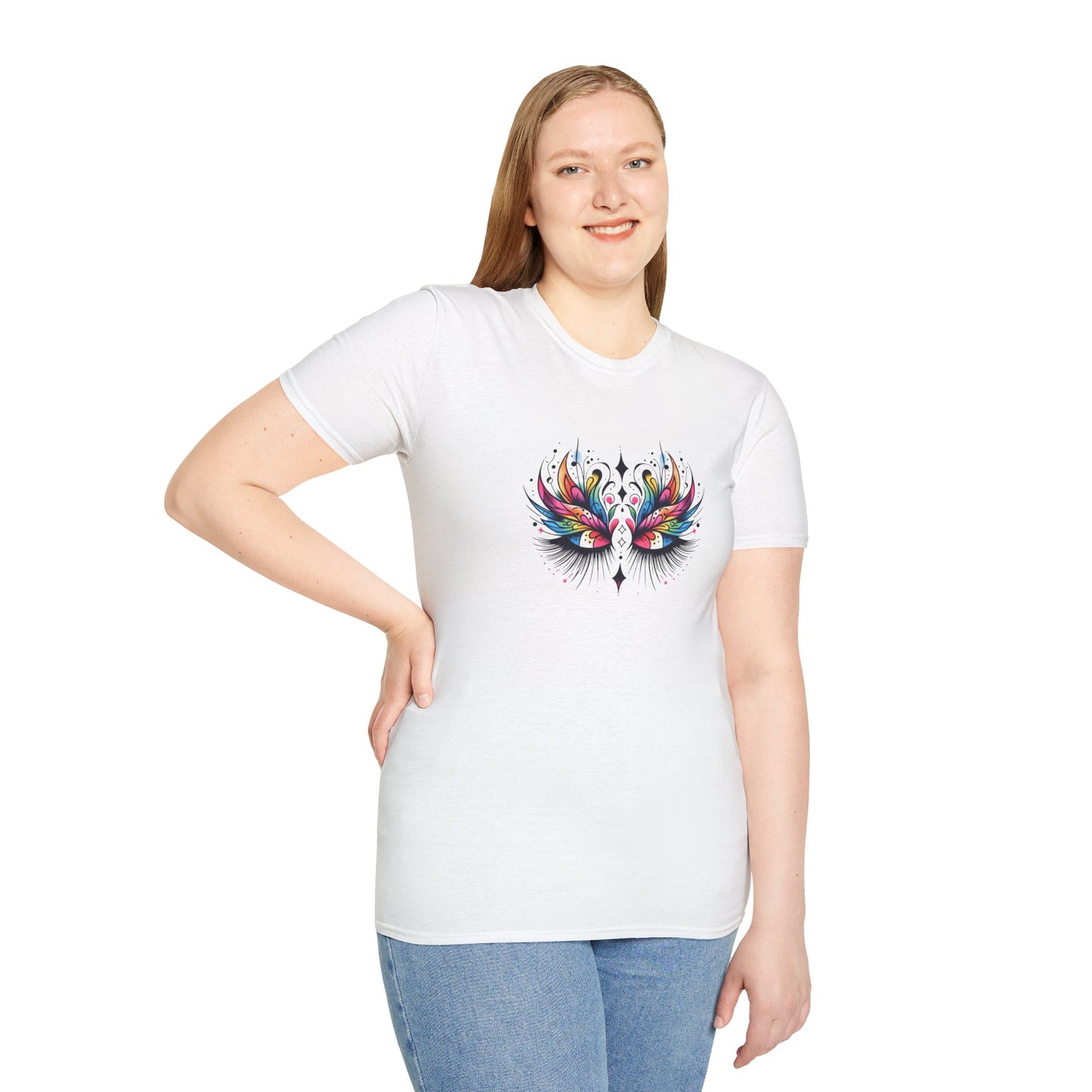 Colorful Boho LASHES Peacock Unisex Softstyle T-Shirt