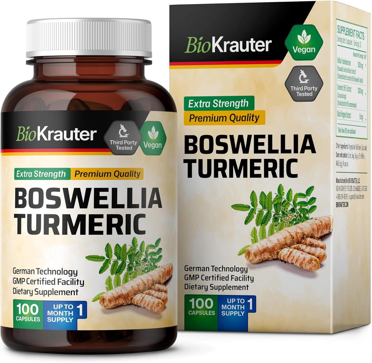 Turmeric Supplement with Boswellia Extract Capsules - 2000 Mg Blend - 100 Count - Vegan Boswellia Turmeric (Curcumin) - Formula W/Black Pepper TLBH